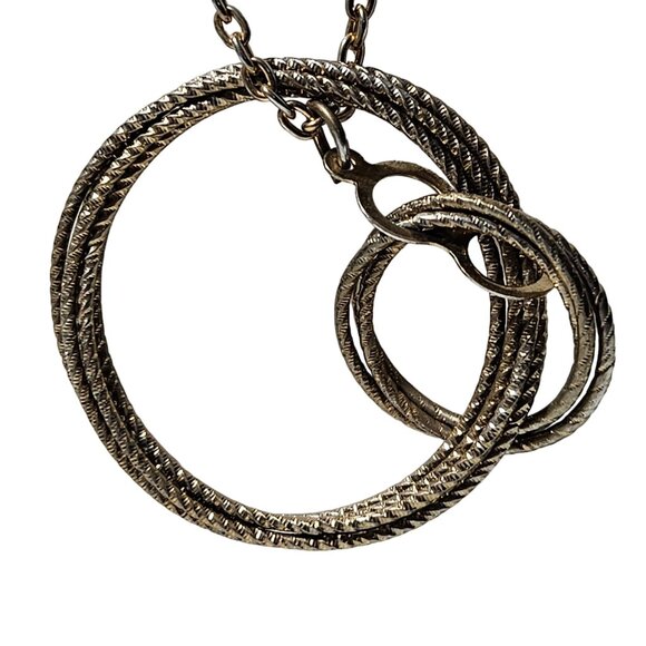 Elegant Vintage Gold Tone Double Circle Pendant Necklace Statement Fashion Women - Picture 2 of 5